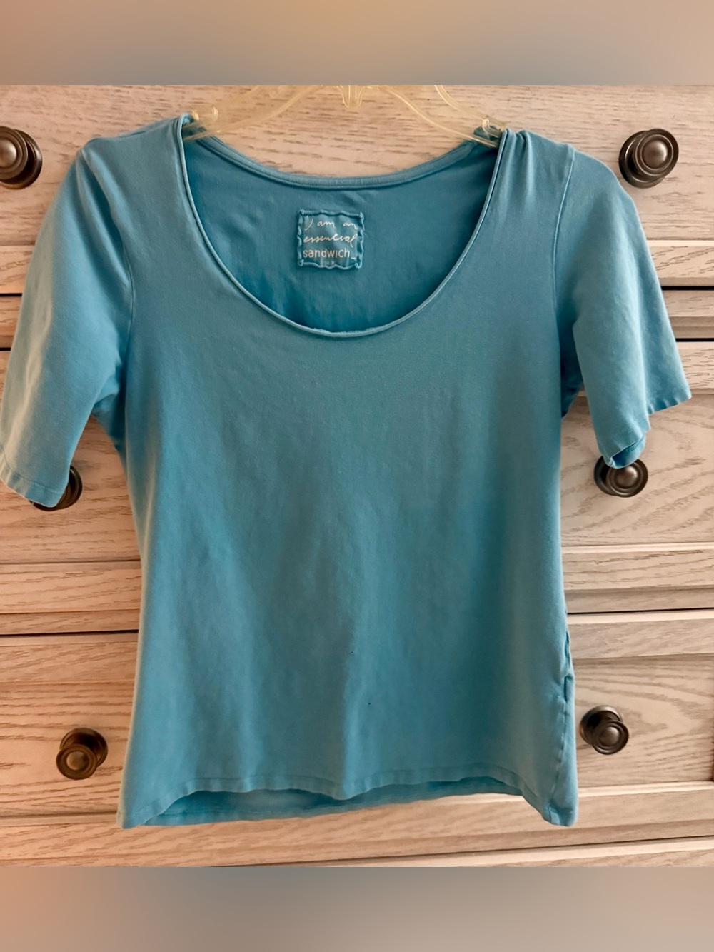 ✨ Sandwich Dutch Brand "I Am An Essential" Scoop Neck Tee - Airy Blue Size XL